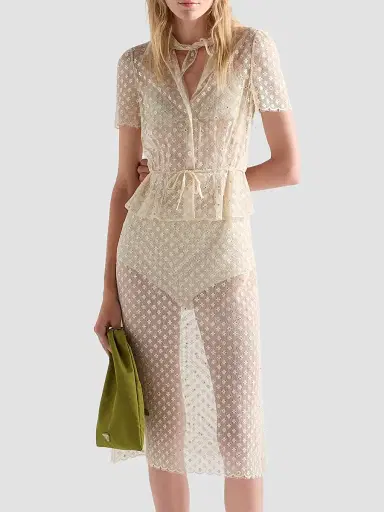 Prada Women's Embroidered Lace Dress - Beige - Size 6 | Thumbnail 2 Prada Women's Embroidered Lace Dress - Beige - Size 6 | Thumbnail 2