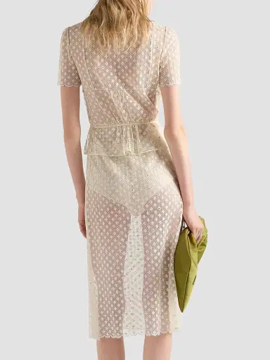 Prada Women's Embroidered Lace Dress - Beige - Size 6 | Thumbnail 3 Prada Women's Embroidered Lace Dress - Beige - Size 6 | Thumbnail 3