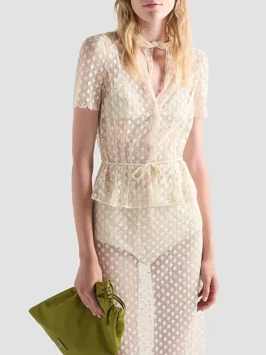 Prada Women's Embroidered Lace Dress - Beige - Size 6 | Thumbnail 4 Prada Women's Embroidered Lace Dress - Beige - Size 6 | Thumbnail 4