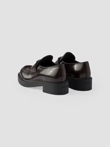 Prada Women's Chocolate Brushed Leather Loafers | Thumbnail 3 Prada Women's Chocolate Brushed Leather Loafers | Thumbnail 3