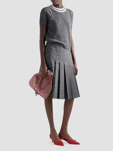 Prada Women's Rush Stitch Pleated Skirt - Grey - Size 10 | Thumbnail 7