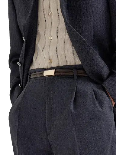 Brunello Cucinelli Men's Leather Belt with Box Frame Buckle - Chocolate | Thumbnail 2