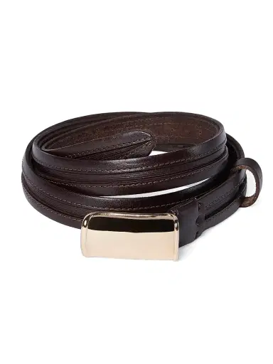Brunello Cucinelli Men's Leather Belt with Box Frame Buckle - Chocolate | Thumbnail 3