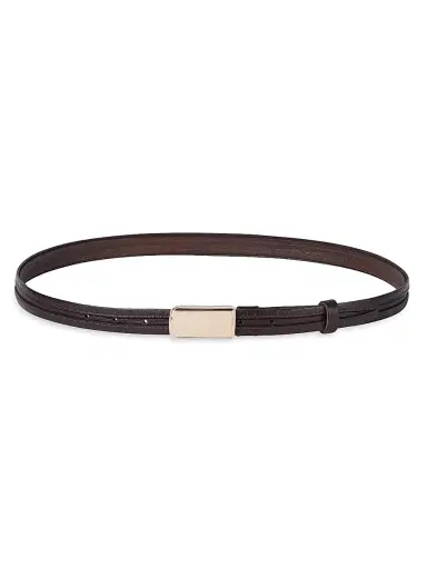 Brunello Cucinelli Men's Leather Belt with Box Frame Buckle - Chocolate | Thumbnail 1