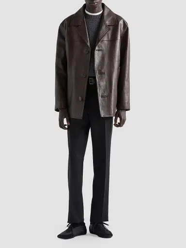 Prada Men's Nappa Leather Caban Jacket - Brown - Size 46 | Thumbnail 2 Prada Men's Nappa Leather Caban Jacket - Brown - Size 46 | Thumbnail 2