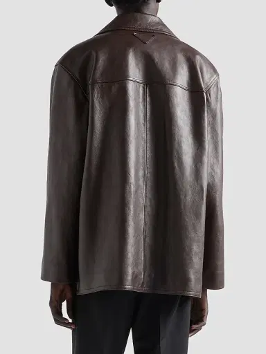 Prada Men's Nappa Leather Caban Jacket - Brown - Size 46 | Thumbnail 4 Prada Men's Nappa Leather Caban Jacket - Brown - Size 46 | Thumbnail 4