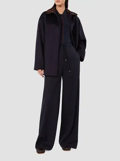 Max Mara Women's Light Woollen Cloth Trousers - Navy | Thumbnail 2