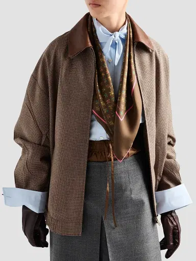 Prada Women's Houndstooth Wool Blouson Jacket - Brown - Size 8 | Thumbnail 3 Prada Women's Houndstooth Wool Blouson Jacket - Brown - Size 8 | Thumbnail 3