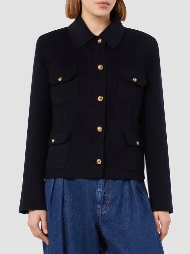 Max Mara Women's Wool Cashmere and Silk Varsity Jacket - Navy | Thumbnail 3