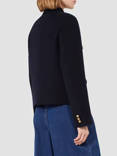 Max Mara Women's Wool Cashmere and Silk Varsity Jacket - Navy | Thumbnail 4
