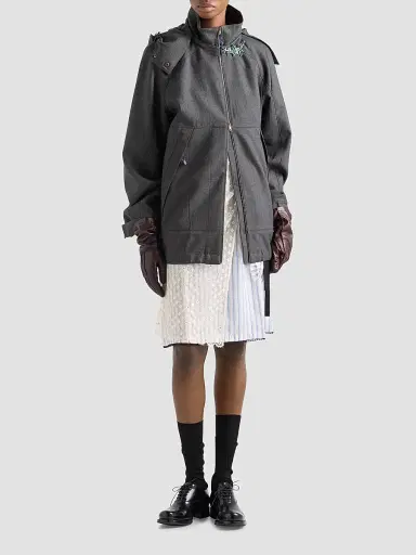 Prada Women's Melange Hopsack Wool Jacket - Grey - Size 6 | Thumbnail 2