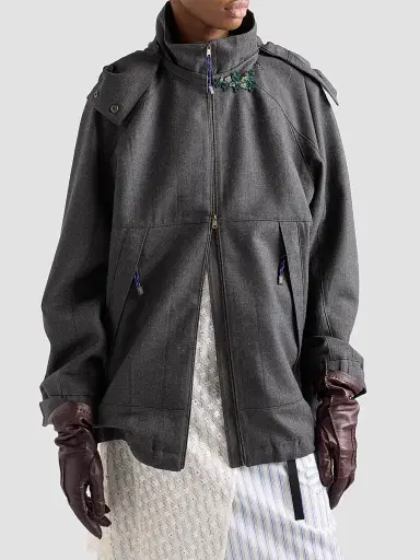 Prada Women's Melange Hopsack Wool Jacket - Grey - Size 6 | Thumbnail 3