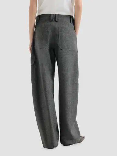 Brunello Cucinelli Women's Virgin Wool Twill Cargo Barrel Trousers with Monili - Dark Grey | Thumbnail 3