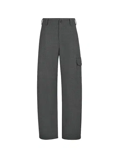Brunello Cucinelli Women's Virgin Wool Twill Cargo Barrel Trousers with Monili - Dark Grey | Thumbnail 1