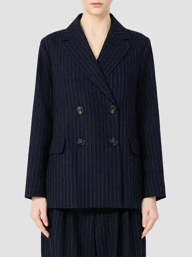 Max Mara Women's Double Breasted Pinstripe Wool Jacket - Midnight Blue - Size 12 | Thumbnail 3 Max Mara Women's Double Breasted Pinstripe Wool Jacket - Midnight Blue - Size 12 | Thumbnail 3