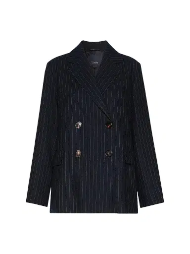 Max Mara Women's Double Breasted Pinstripe Wool Jacket - Midnight Blue - Size 12 | Thumbnail 1 Max Mara Women's Double Breasted Pinstripe Wool Jacket - Midnight Blue - Size 12 | Thumbnail 1
