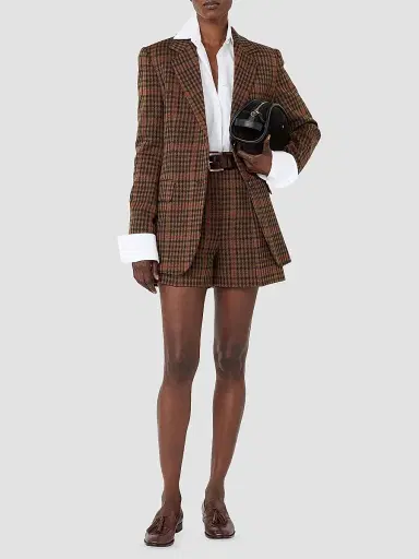 Max Mara Women's Glen Plaid Jersey Shorts - Tobacco | Thumbnail 2 Max Mara Women's Glen Plaid Jersey Shorts - Tobacco | Thumbnail 2