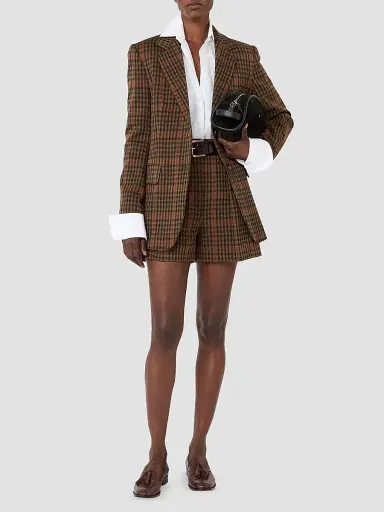 Max Mara Women's Single Breasted Glen Plaid Jersey Blazer - Tobacco | Thumbnail 2 Max Mara Women's Single Breasted Glen Plaid Jersey Blazer - Tobacco | Thumbnail 2