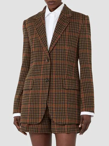 Max Mara Women's Single Breasted Glen Plaid Jersey Blazer - Tobacco | Thumbnail 3 Max Mara Women's Single Breasted Glen Plaid Jersey Blazer - Tobacco | Thumbnail 3