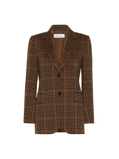Max Mara Women's Single Breasted Glen Plaid Jersey Blazer - Tobacco | Thumbnail 1 Max Mara Women's Single Breasted Glen Plaid Jersey Blazer - Tobacco | Thumbnail 1