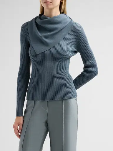 Zimmermann Women's Valiant Merino Scarf Top - Airforce Blue - Size 10 | Thumbnail 4