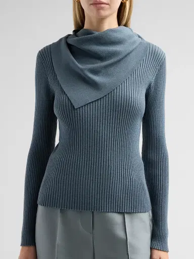Zimmermann Women's Valiant Merino Scarf Top - Airforce Blue - Size 10 | Thumbnail 5