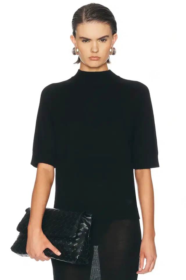 Loulou de Saison Ruth High-Neck Short Saddle-Sleeve Top