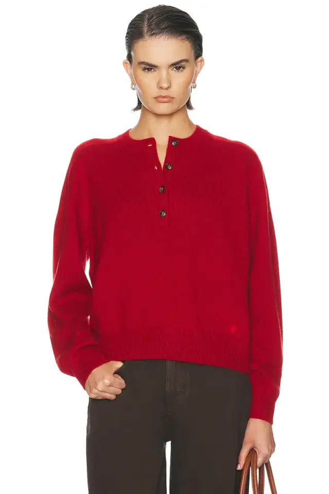 Loulou de Saison Malo Oversized Saddle-Sleeve Henley Sweater