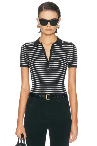 Nili Lotan Fenna Stripe Polo Top | Thumbnail 1 Nili Lotan Fenna Stripe Polo Top | Thumbnail 1