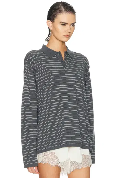 Nili Lotan Foley Stripe Polo Sweater | Thumbnail 2 Nili Lotan Foley Stripe Polo Sweater | Thumbnail 2