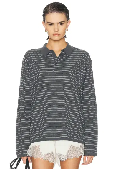 Nili Lotan Foley Stripe Polo Sweater | Thumbnail 1 Nili Lotan Foley Stripe Polo Sweater | Thumbnail 1