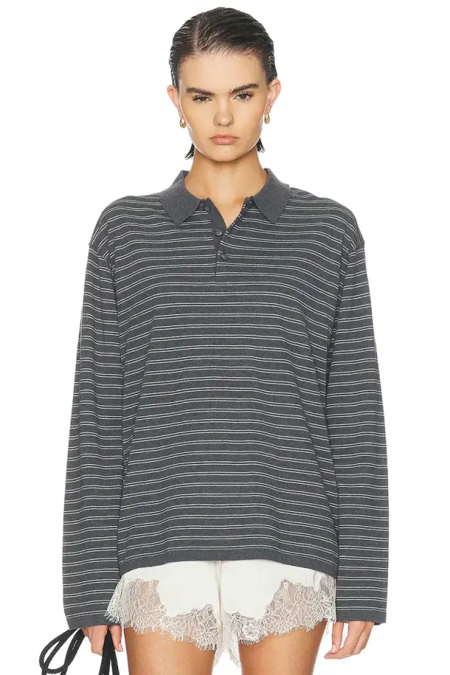 NILI LOTAN Foley Stripe Polo Sweater