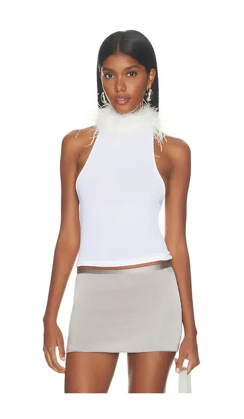 1XBLUE White Feather Choker Tank