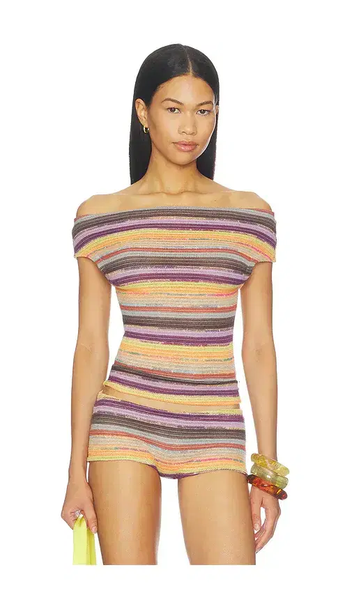 Jaded London Cata Multi Stripe Asymmetric Knit Top