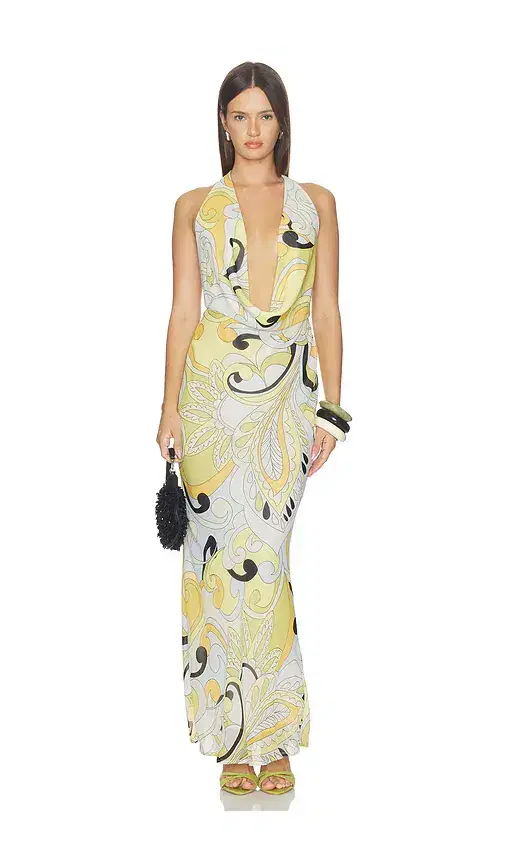 Runaway The Label Lexie Low Plunge Halter Maxi Dress