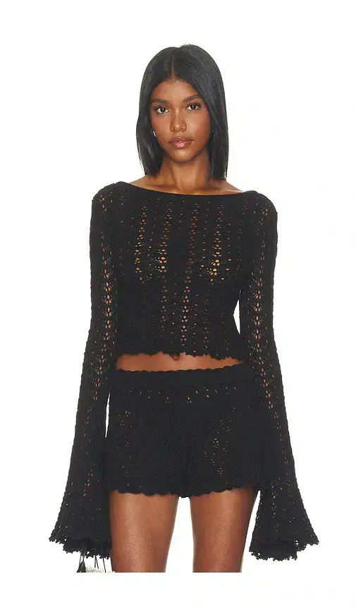 Zaylee Boat Neck Open Stitch Mini Sweater