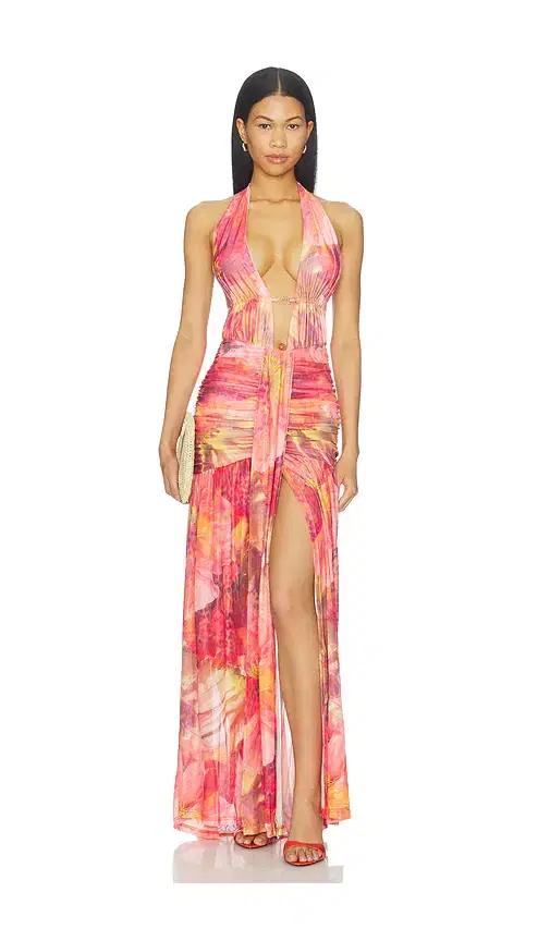 Adrianna Plunge Ruched Maxi Dress