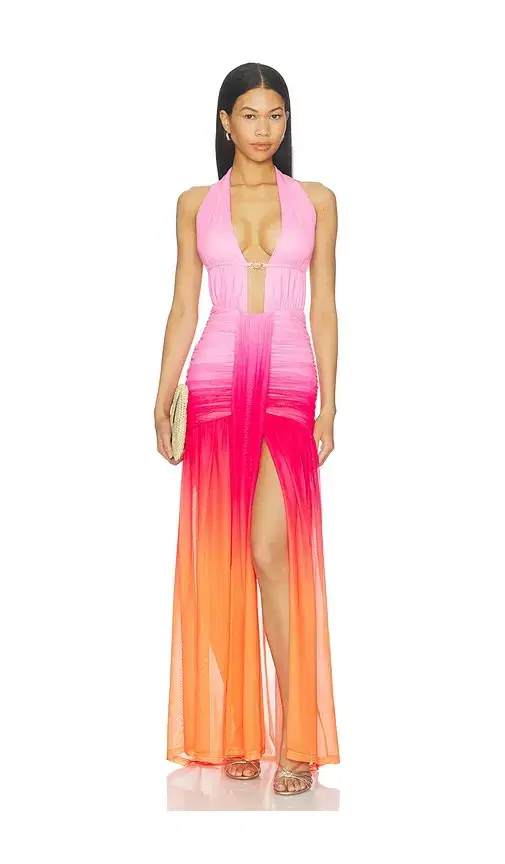 Runaway The Label Adrianna Plunge Ruched Maxi Dress