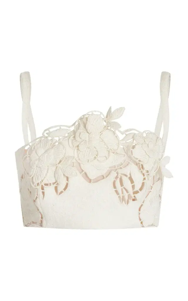 Oscar de la Renta Floral Tweed Crop Top