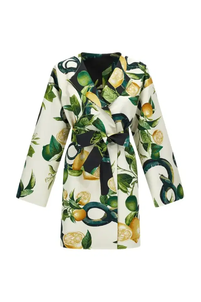Roberto Cavalli Lemon print belted coat