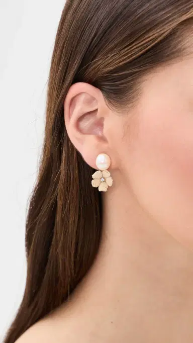 Lele Sadoughi Floral Double Drop Stud Earrings Natural | Thumbnail 3