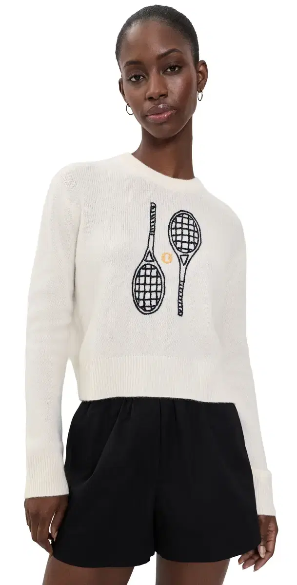 White & Warren Cashmere Tennis Racquet weatshirt oft White Combo