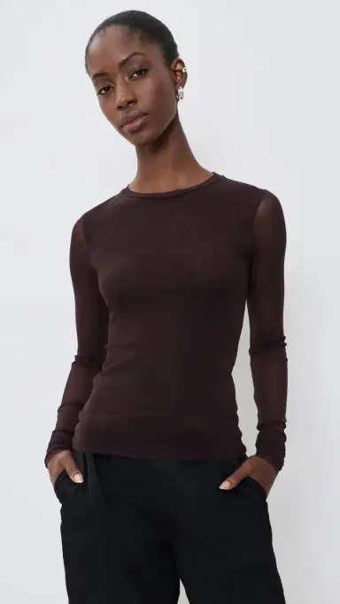 MEIMEIJ Tulle Long Sleeve Fitted Top Castagna 42 | Thumbnail 2