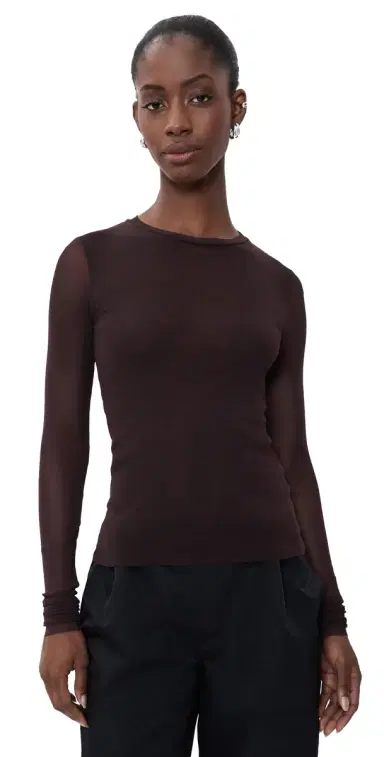MEIMEIJ Tulle Long Sleeve Fitted Top Castagna 42 | Thumbnail 1