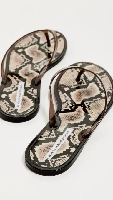 Black Suede Studio Crystal Jelly Flip Flops Snake/Brown | Thumbnail 4