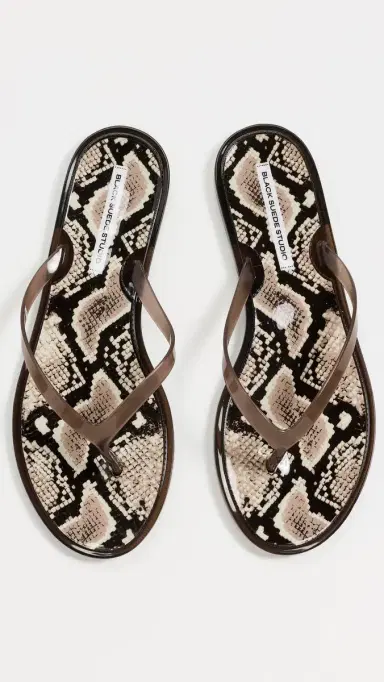 Black Suede Studio Crystal Jelly Flip Flops Snake/Brown | Thumbnail 5