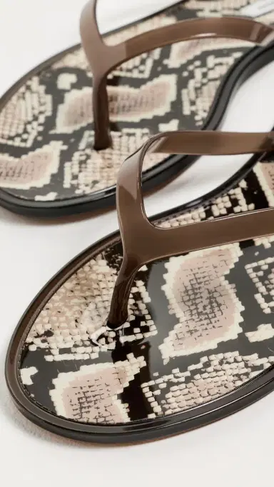 Black Suede Studio Crystal Jelly Flip Flops Snake/Brown | Thumbnail 6