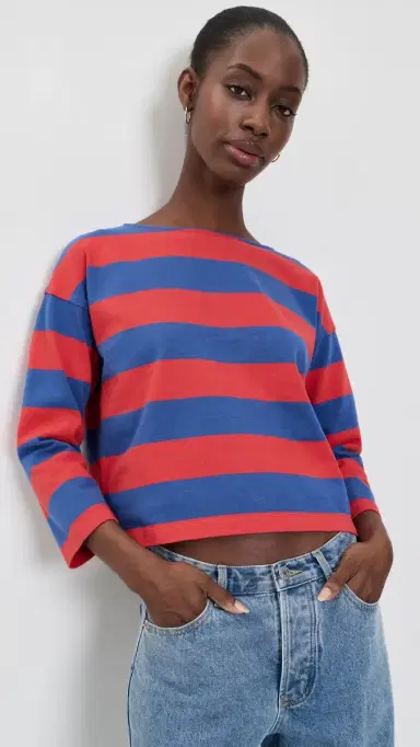 Madewell The Rugby Boatneck Long-Sleeve Tee In Club Cotton Pomegrante eed And Waterfall | Thumbnail 2