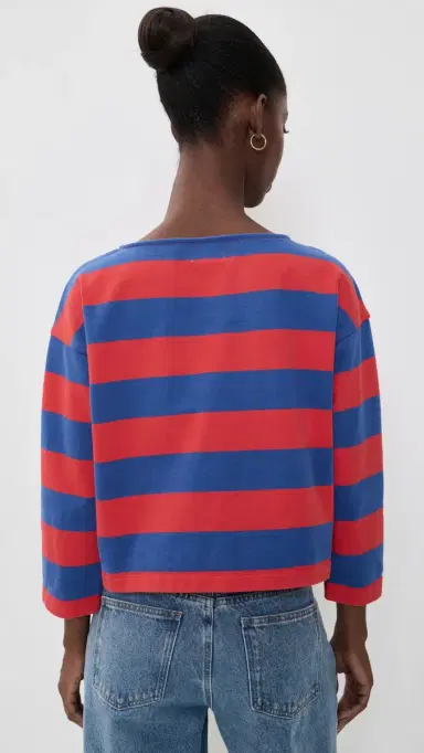 Madewell The Rugby Boatneck Long-Sleeve Tee In Club Cotton Pomegrante eed And Waterfall | Thumbnail 3