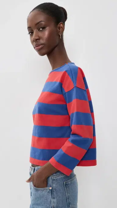 Madewell The Rugby Boatneck Long-Sleeve Tee In Club Cotton Pomegrante eed And Waterfall | Thumbnail 4